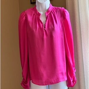 Vince Camuto hot pink long sleeve satin blouse. Size Small